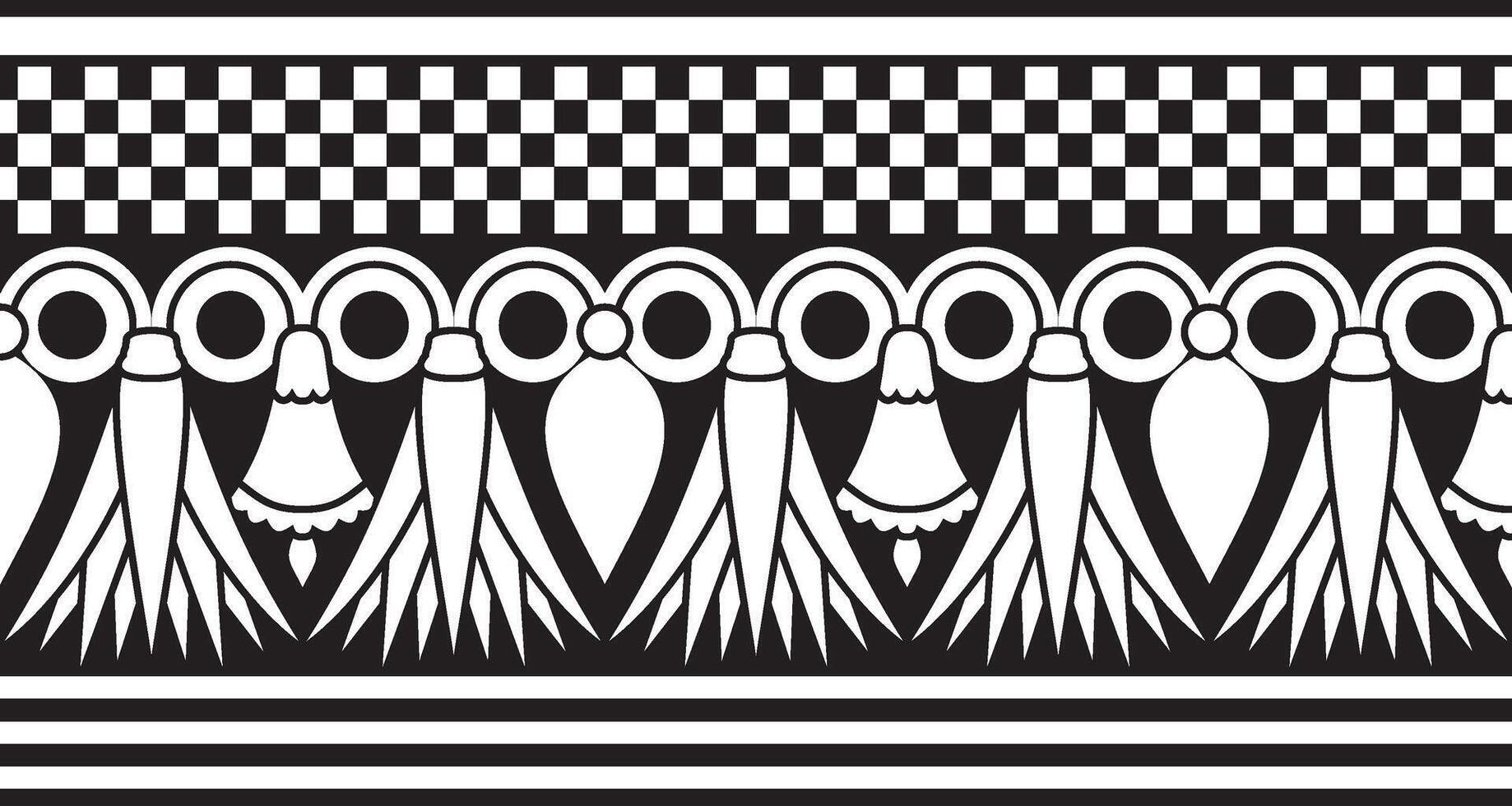 monochrome seamless Egyptian border. Endless black Ornaments of Ancient Egypt. Geometric African frame. vector