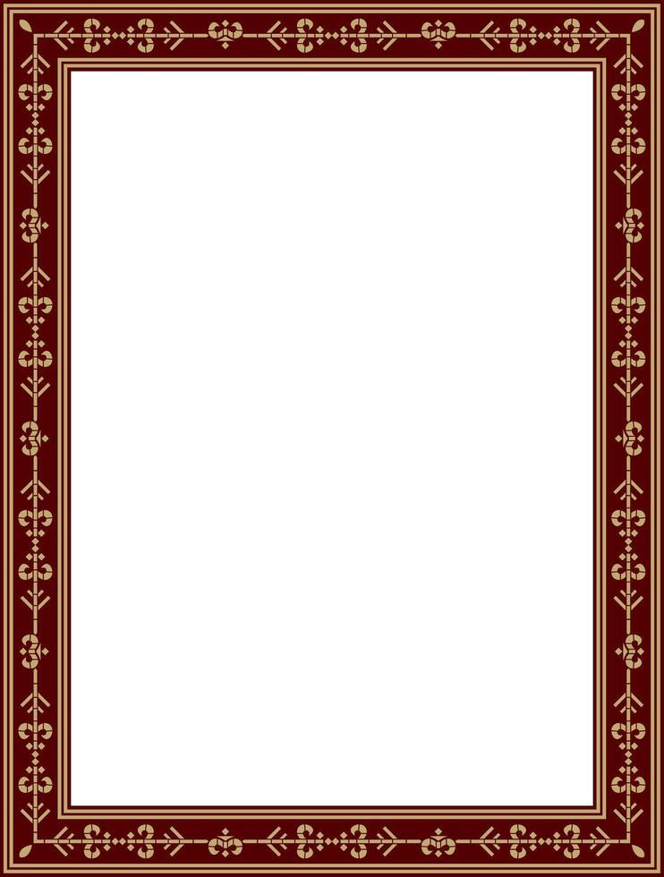 gold and red square Yakut ornament. Infinite rectangle, border, frame of the northern peoples of the Far East. vector