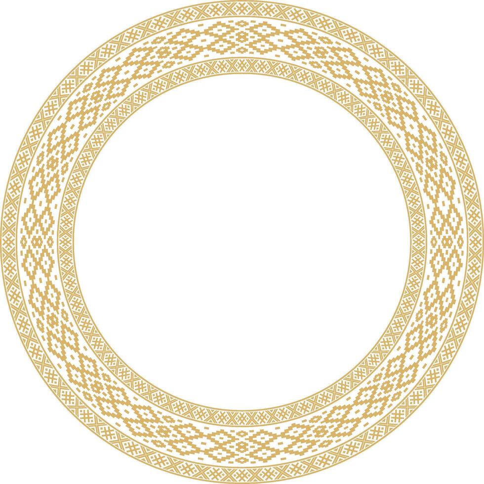 golden round Belarusian national ornament. Ethnic circle gold border, Slavic peoples frame. vector