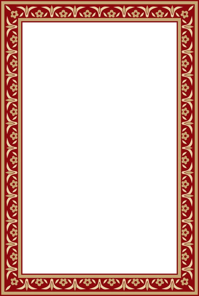 gold with red square Turkish ornament. Ottoman rectangle, border, frame. vector