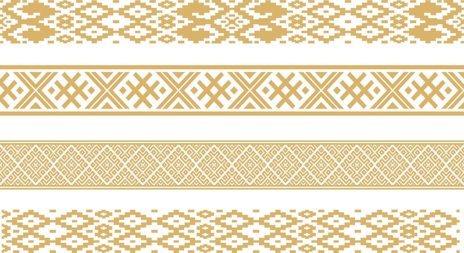 golden seamless Belarusian national ornament. Ethnic endless gold border, Slavic peoples frame. vector