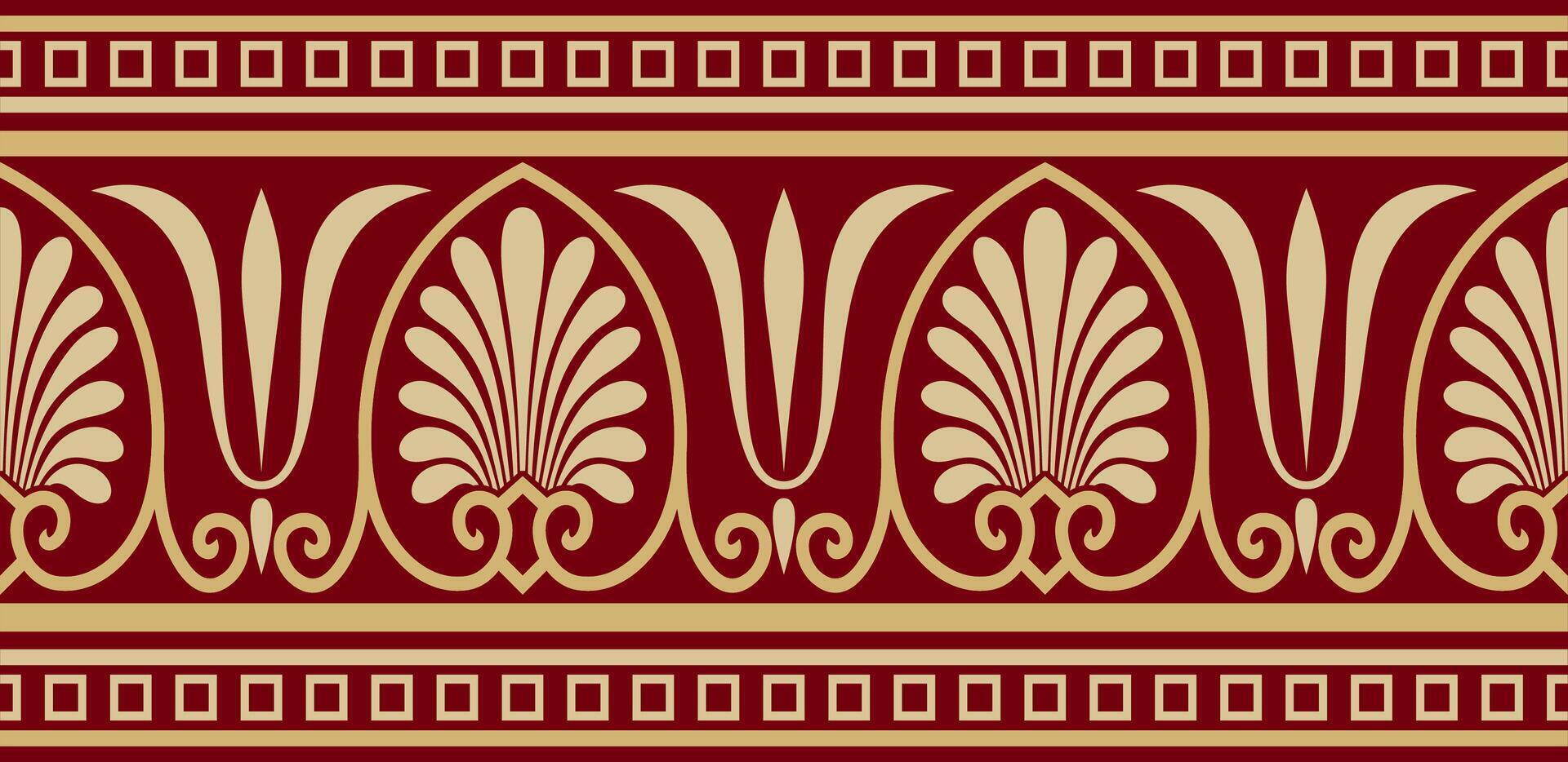 gold and red seamless classic greek ornament. Endless European pattern. Border, frame Ancient Greece, Roman Empire. vector
