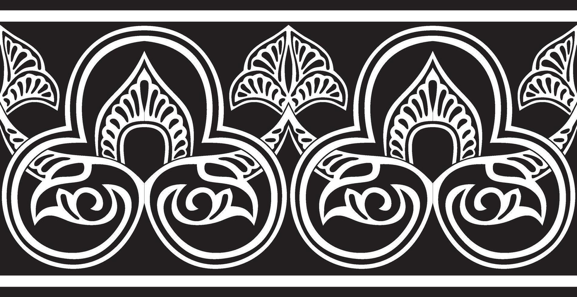 monochrome seamless oriental national ornament. Endless ethnic floral border, arab peoples frame. Persian painting. vector
