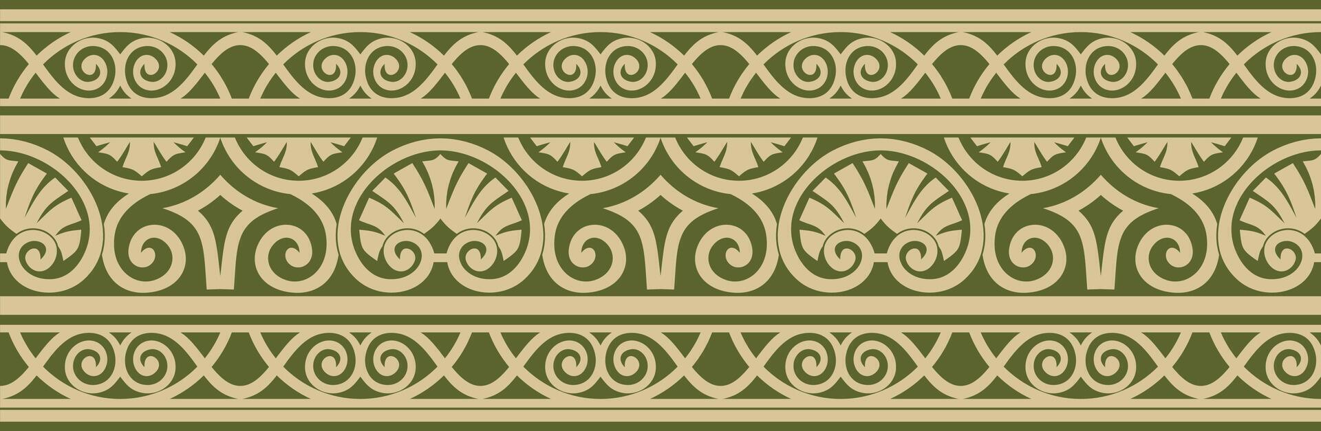 gold and green seamless classic renaissance ornament. Endless european border, revival style frame. vector
