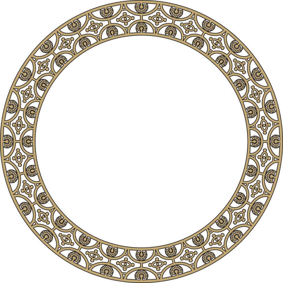 round gold with black border, frame, Pompeii ring. Circle Neopolitan ornament. Art of Ancient Rome. vector