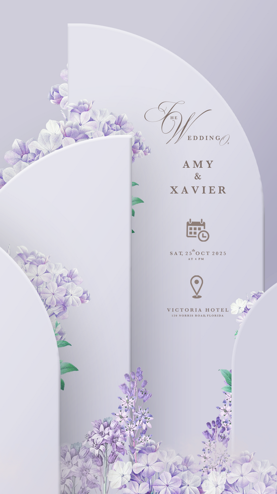 Digital Wedding Invitation Template with Purple Geometric Shape psd