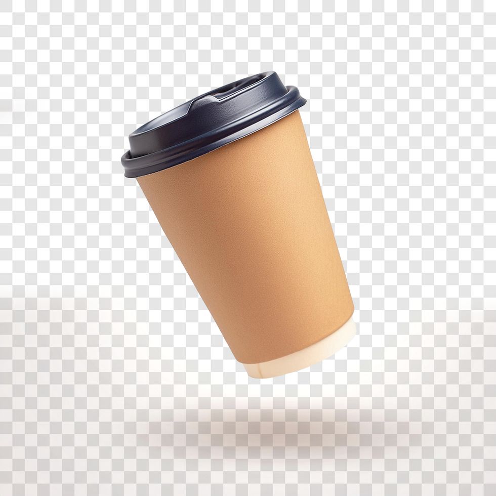 Modern brown coffee cup on transparent background with shadows psd
