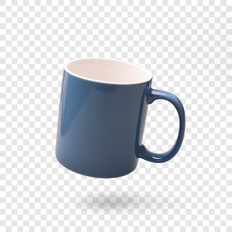 Navy blue coffee cup on transparent background with shadows psd