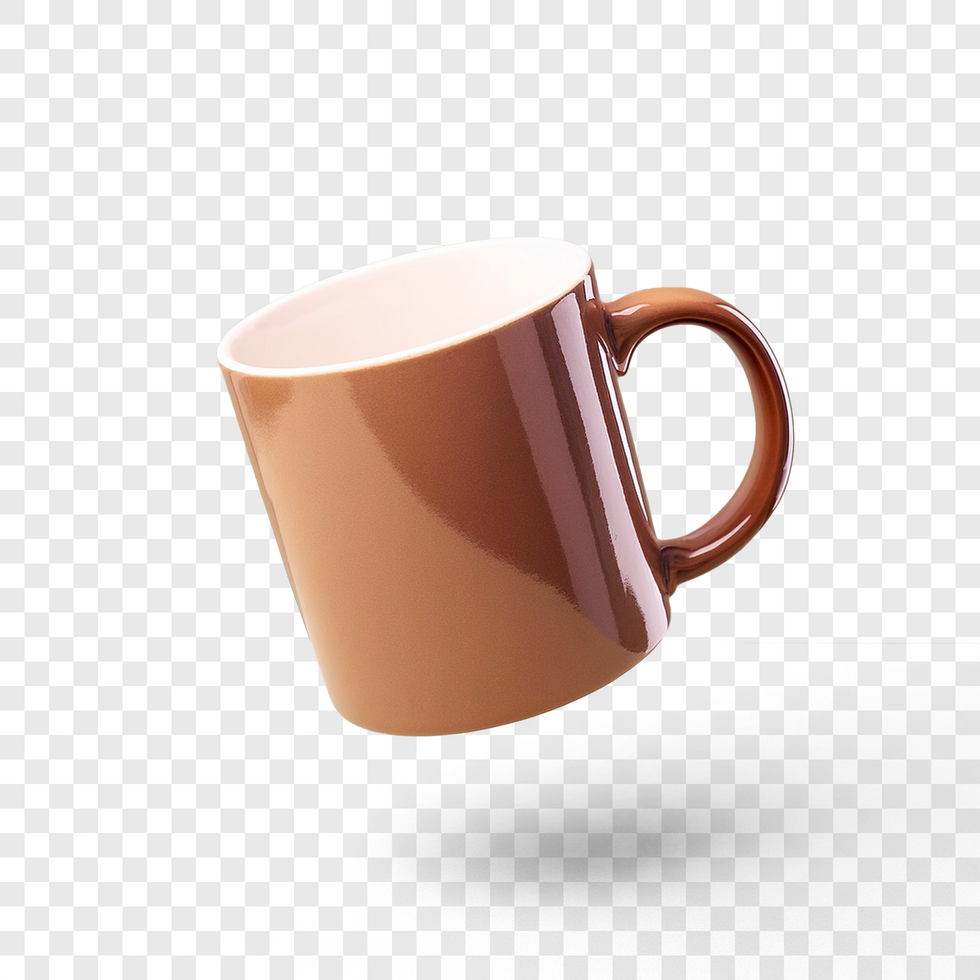 Semi brown coffee cup on transparent background with shadows psd