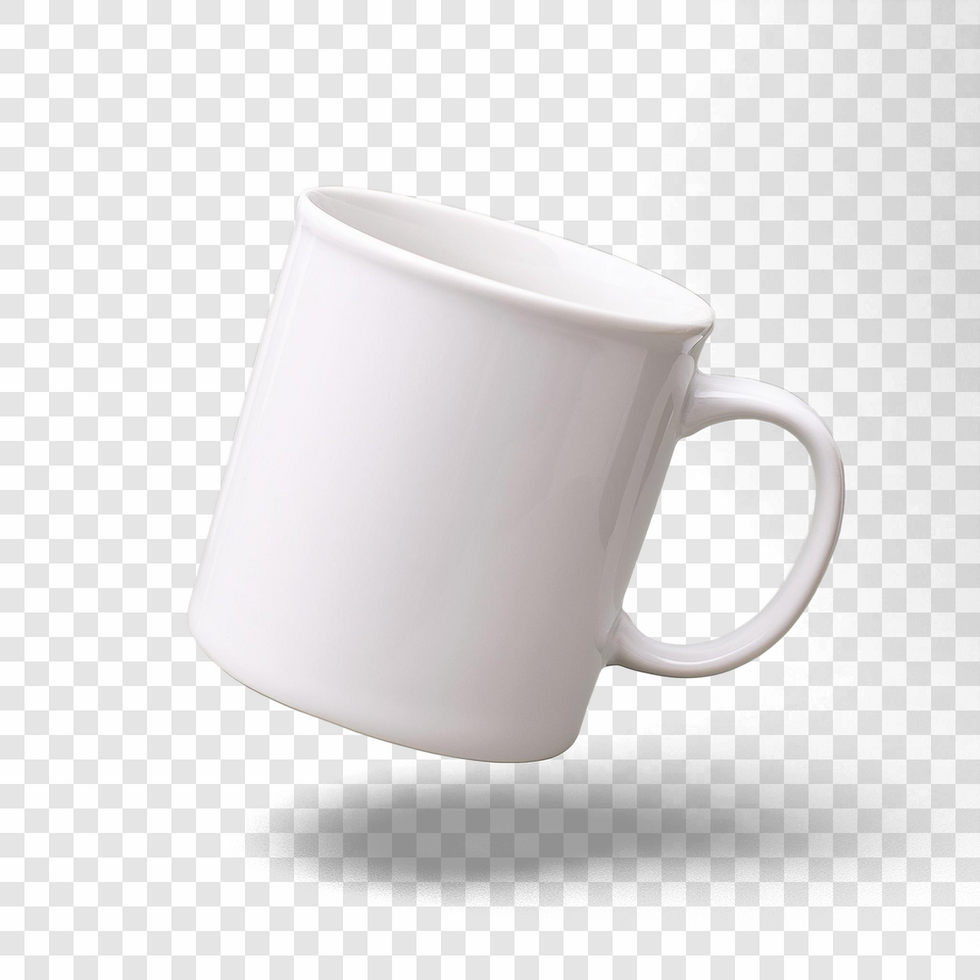 White coffee cup on transparent background with shadows psd