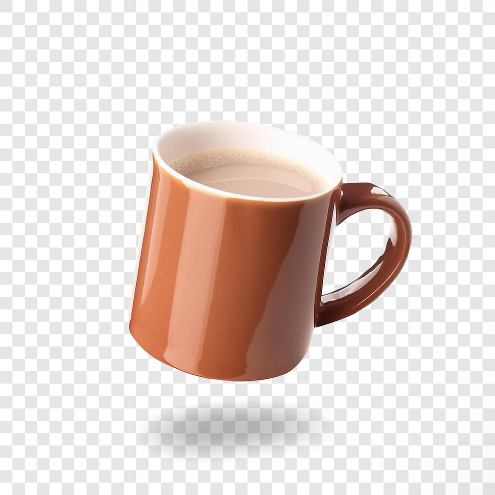 Dark brown coffee cup on transparent background with shadows psd