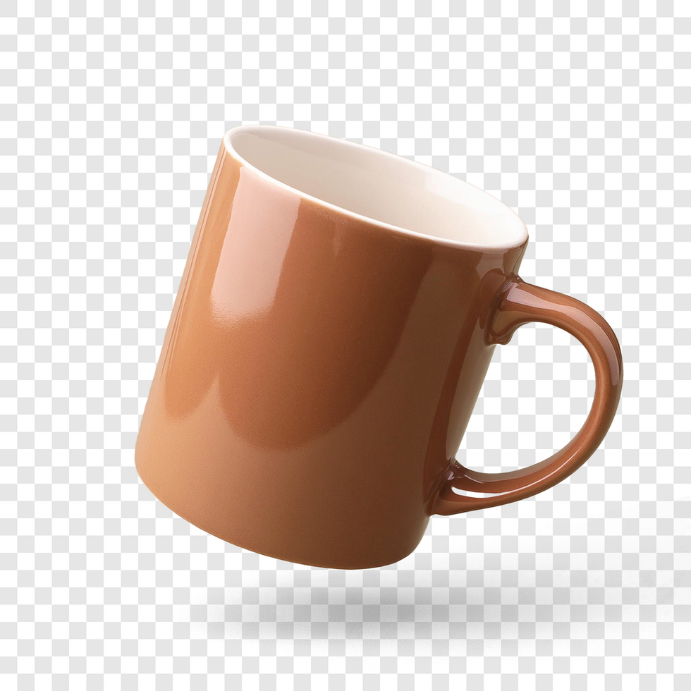 Brown coffee cup on transparent background with shadows psd
