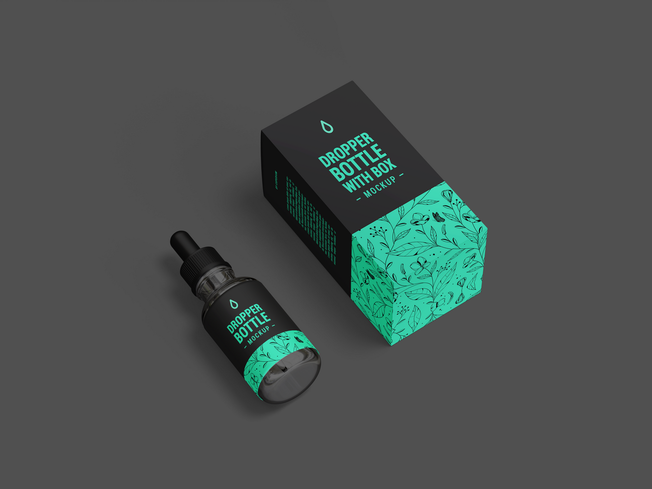 Beauty serum drop bottle mockup front view with box - Editable Mock Up dropper bottle and box psd