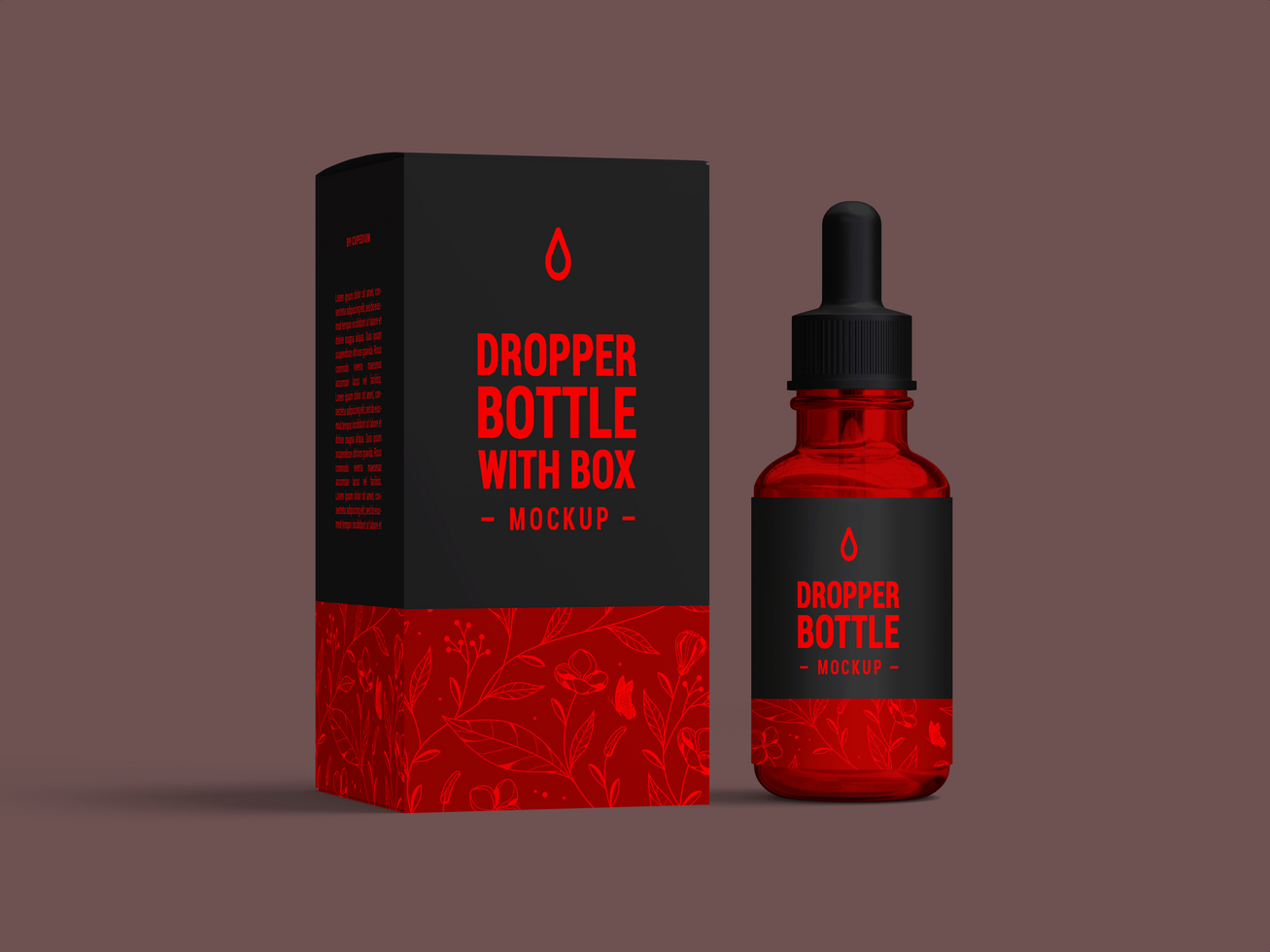 Red glass essential oil dropper bottle mockup - Red bottle Mockup for branding psd