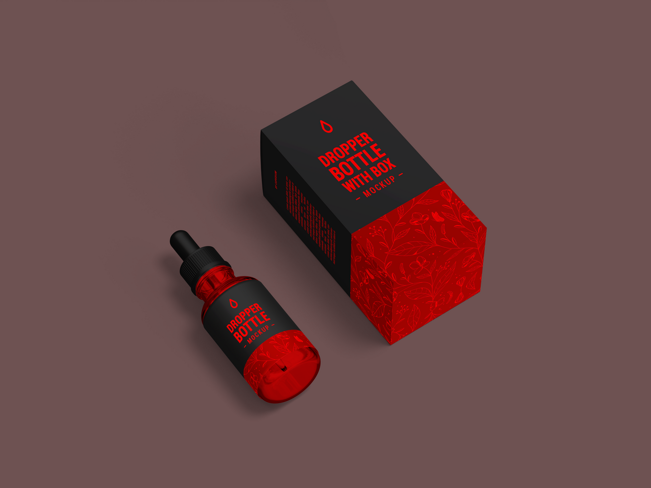 Red glass essential oil dropper bottle mockup - Red bottle Mockup for branding psd