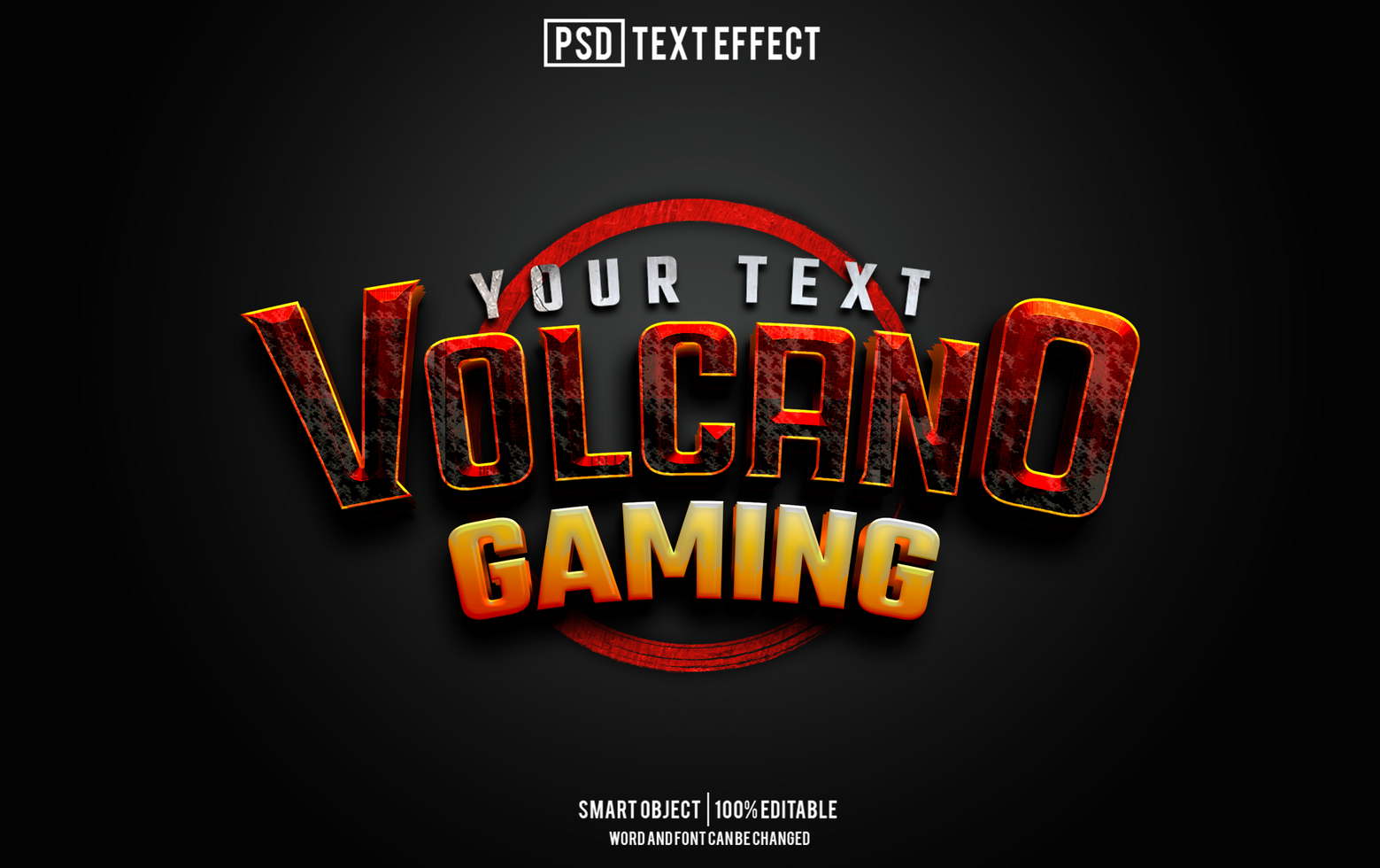 volcano gaming text effect, font editable, typography, 3d text psd
