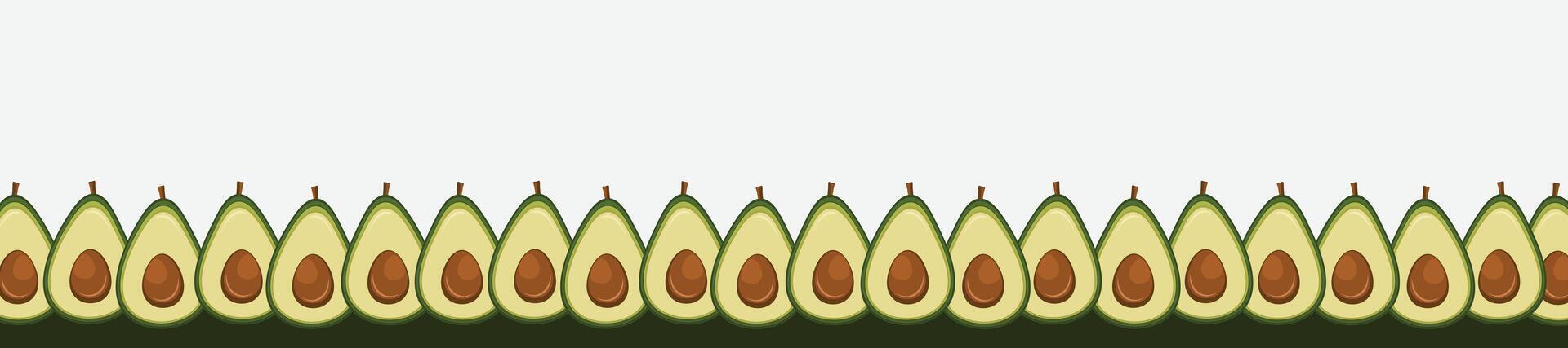 Fruit cut avocado border seamless. Slice of avocado frame banner copy space vector