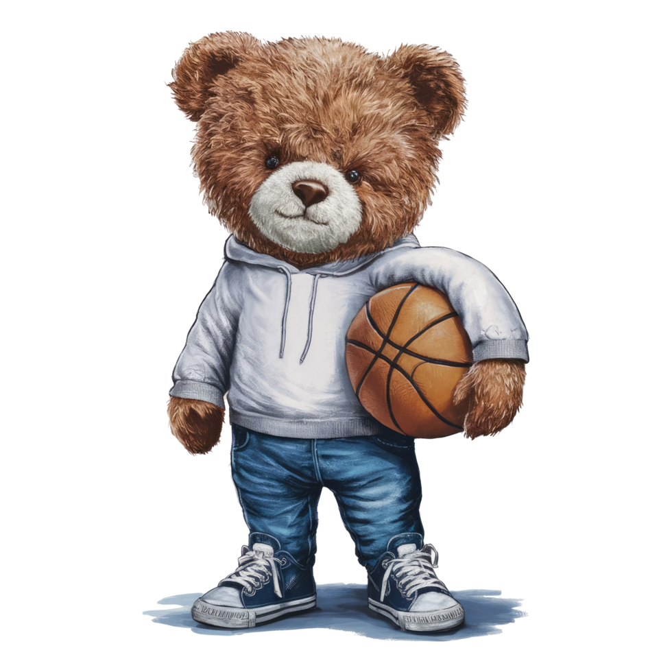 Playful Teddy Bear Holding basketball Sketch png