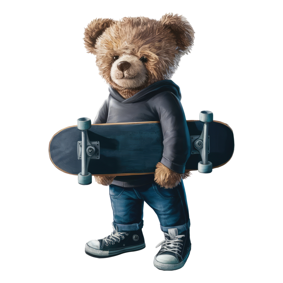 Whimsical Stuffed Animal Playing skateboard Picture png