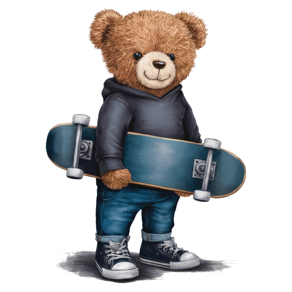Animated Fluffy Bear as a skateboard player Design png