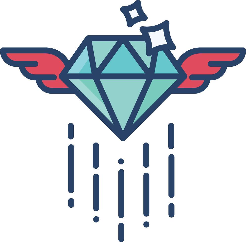 Dimond wings linear color illustration vector
