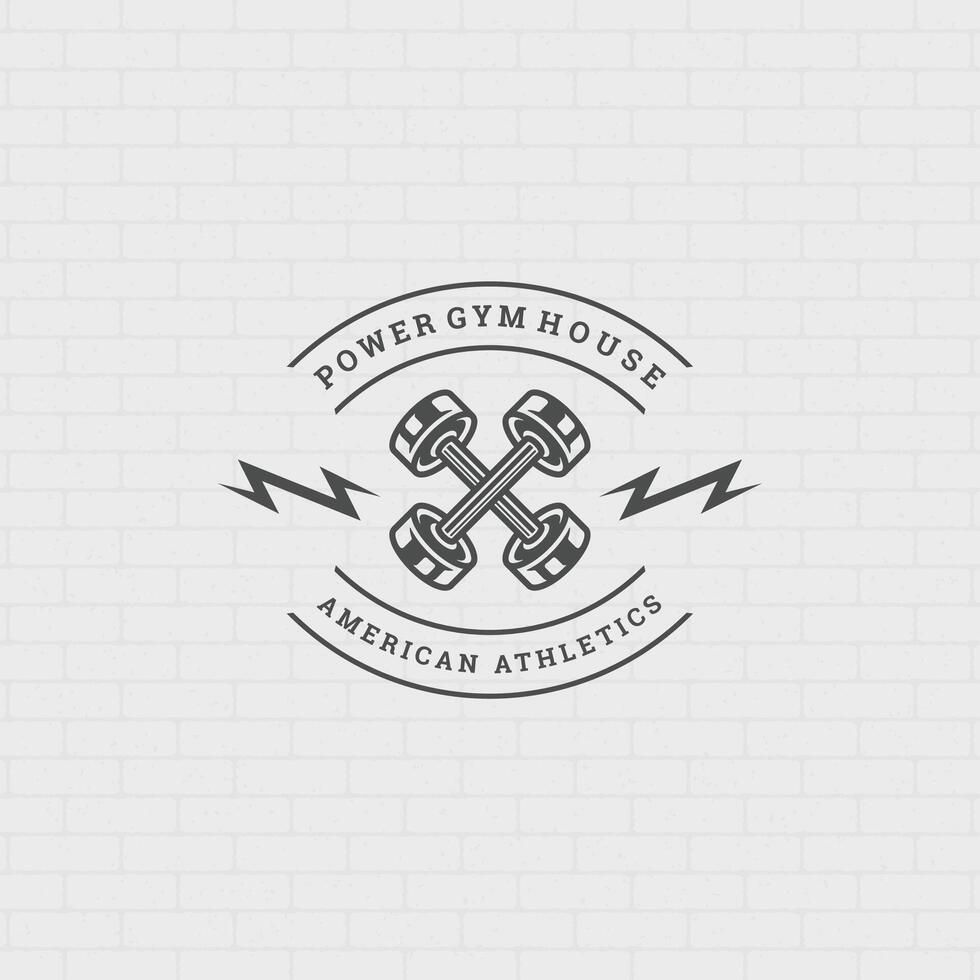 Fitness logo or badge illustration two crossed dumbbells sport equipment symbol silhouette vector