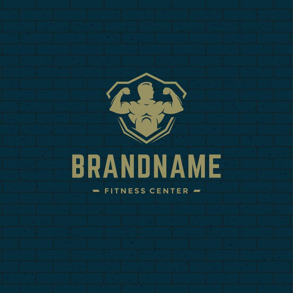 Bodybuilder man logo or badge illustration male bodybuilding symbol silhouette vector