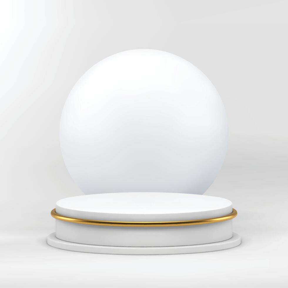 Luxury white 3d podium pedestal with sphere wall background realistic illustration vector