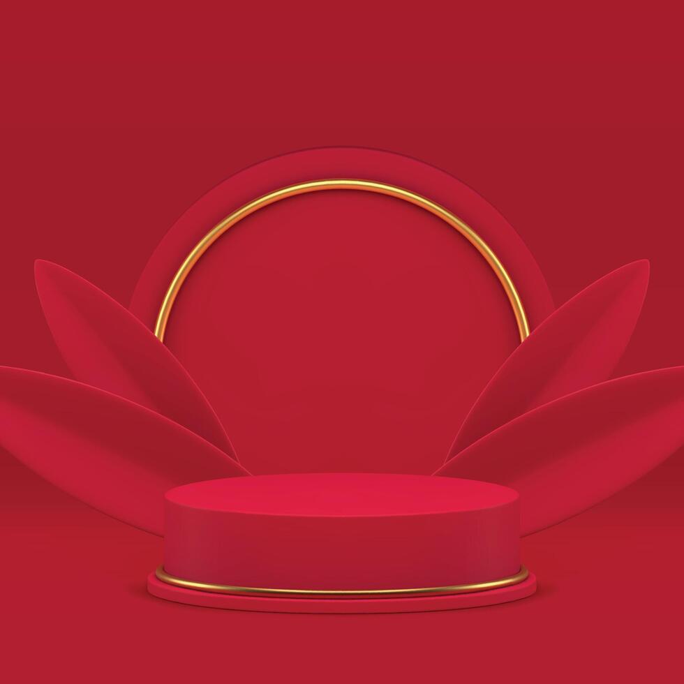 Red luxury 3d podium pedestal showcase cylinder stand for show realistic illustration vector