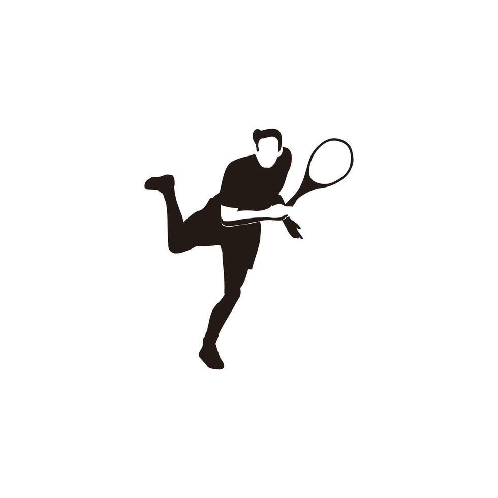 sport man swing his tennis racket to smash the ball silhouette - tennis athlete to smashing the ball cartoon silhouette isolated on white vector