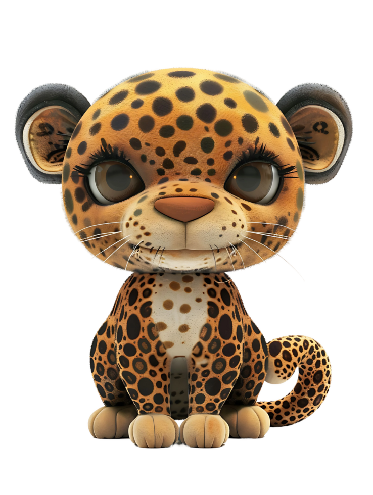 3D Adorable Illustrated Leopard Cub with Spots on transparent background png