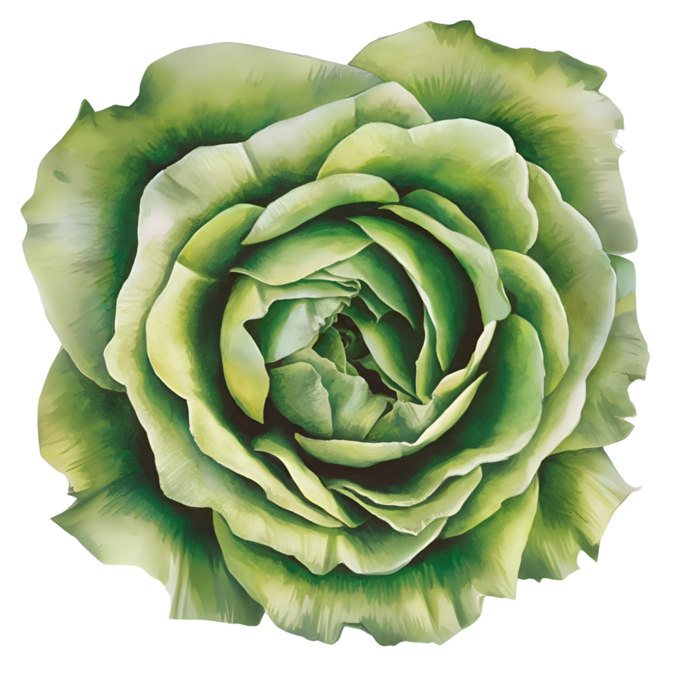 one Watercolor and drawing for blooming green rose. transparent background png