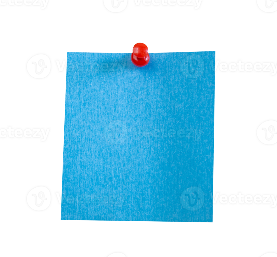 Blue note paper with push pin isolated on transparent background png