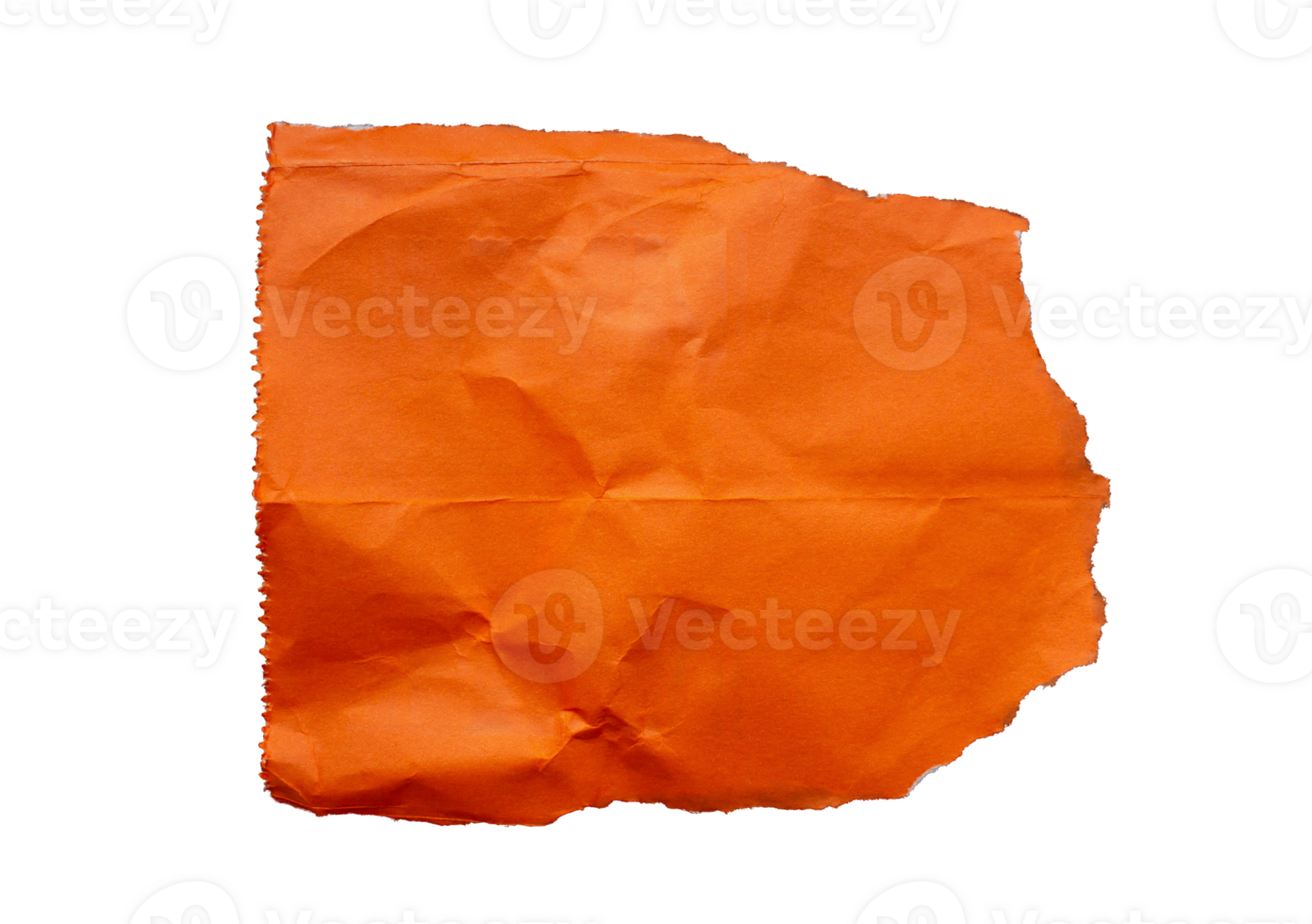 Ripped wrinkled orange paper piece on transparent background. copy space png