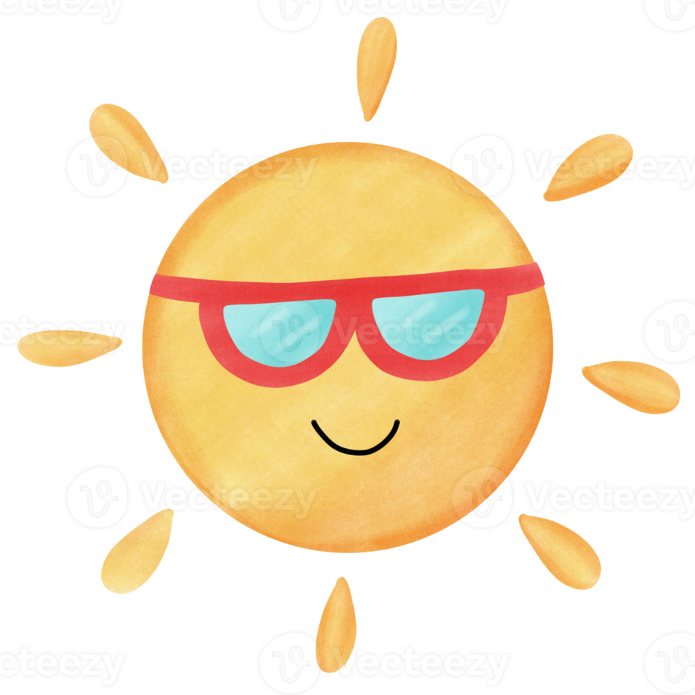 Set cute summer vacation beach elements hello summer font Cartoon illustration. png