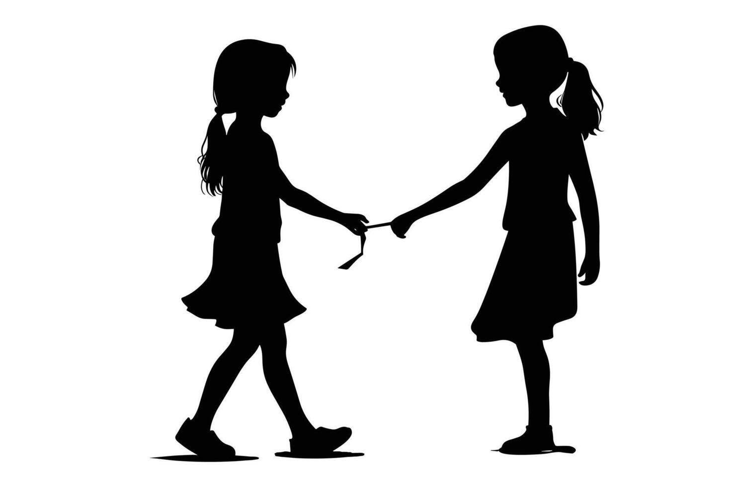 Little Girls Friendship Silhouette black Clipart vector