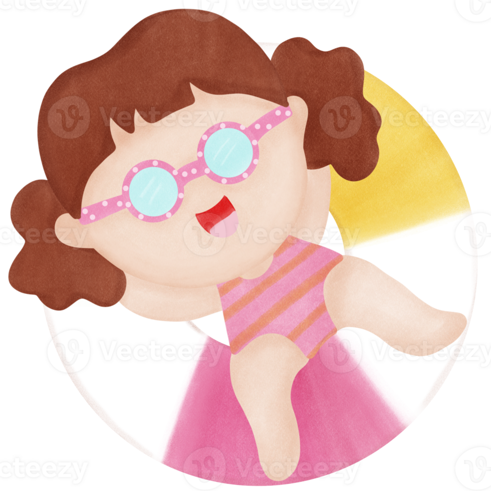 Set cute summer vacation beach elements hello summer font Cartoon illustration. png