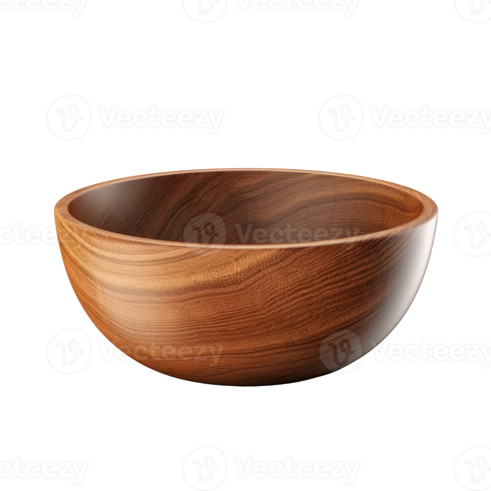 Empty Wooden Handmade Bowl with Natural Walnut Finish. Isolated on Background png