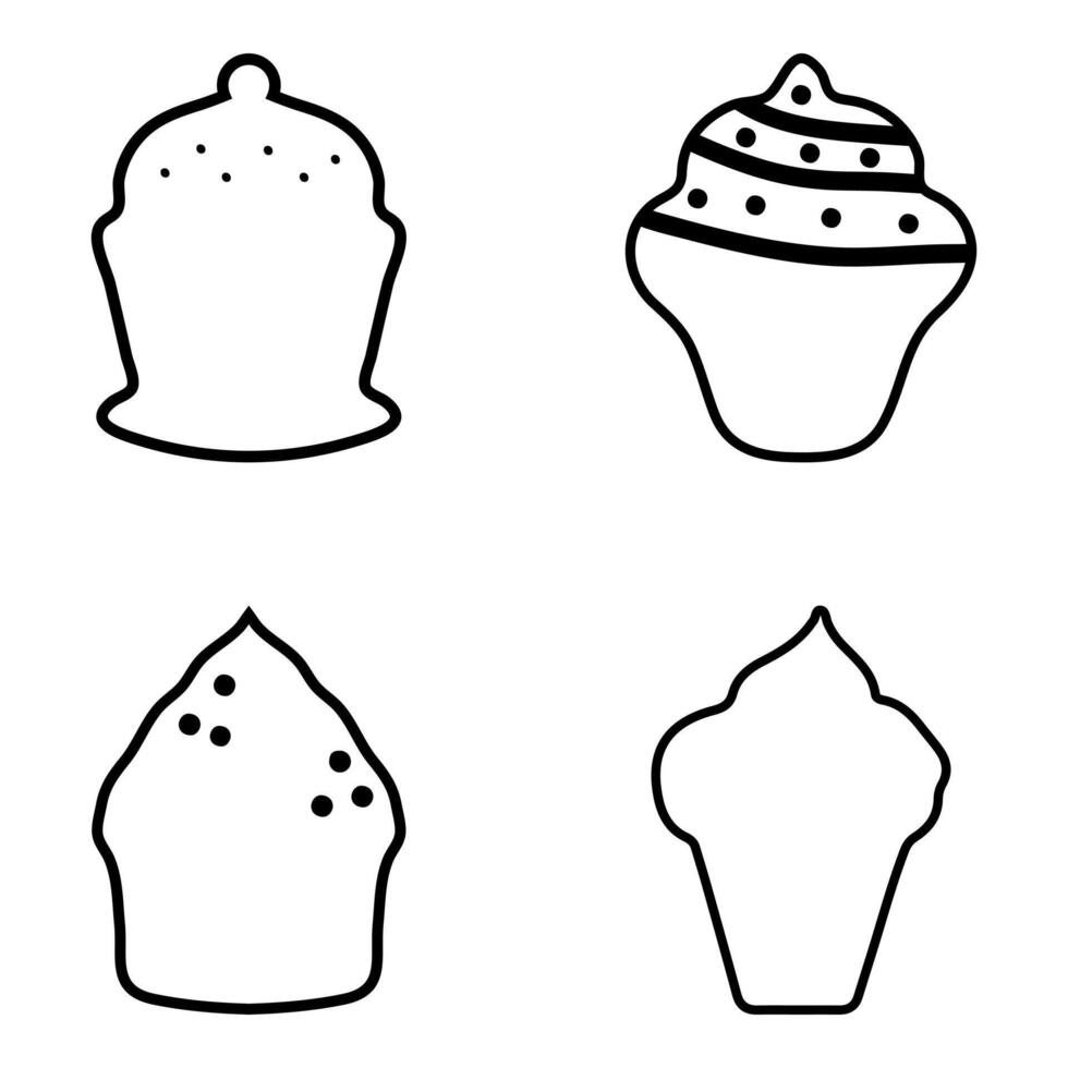 Outline Cup cake set icon. Flat style food vector