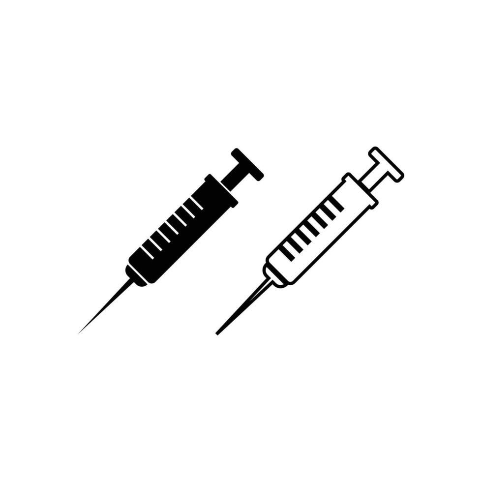 syringe icon silhouette and line injection icon vector