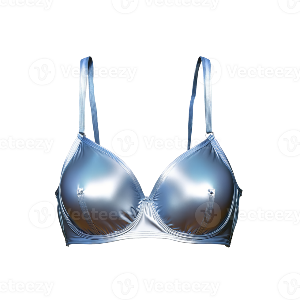 Sleek holographic bra reflecting futuristically iridescent silver space age allure png