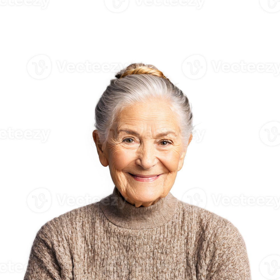 Leah an elderly woman with wrinkles and a kind smile her hair in a bun png