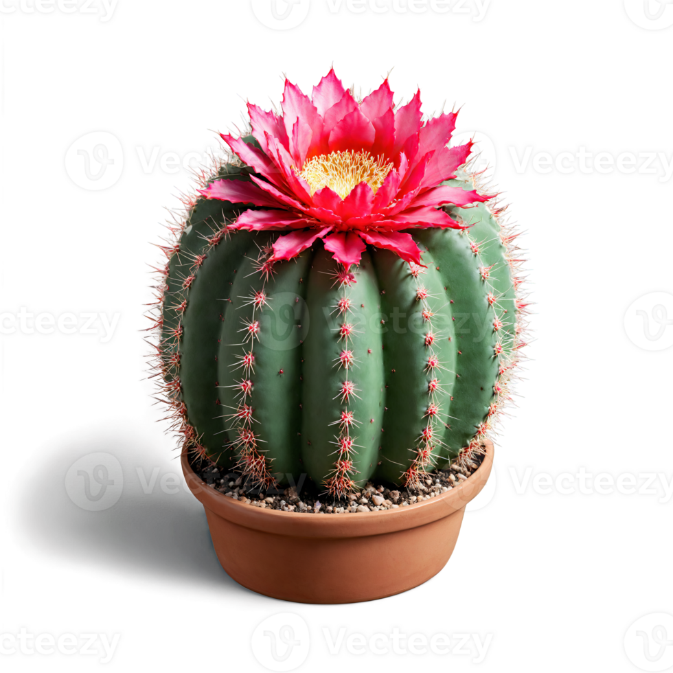 Moon Cactus small round red cactus grafted onto a green base in a small white png