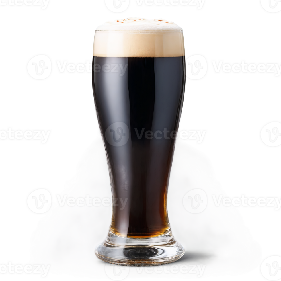 Stout beer glass tall and filled with deep black beer one empty and one topped png