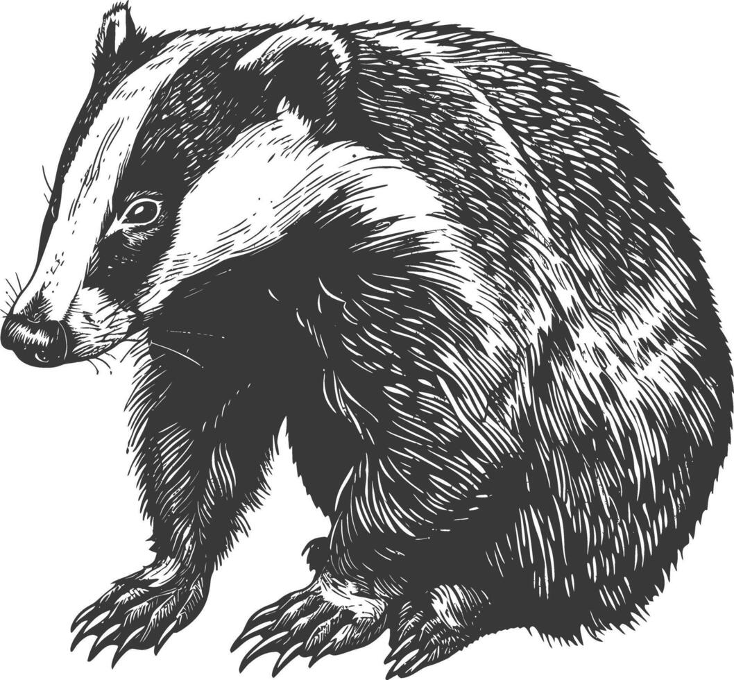badger animal with old engraving style vector