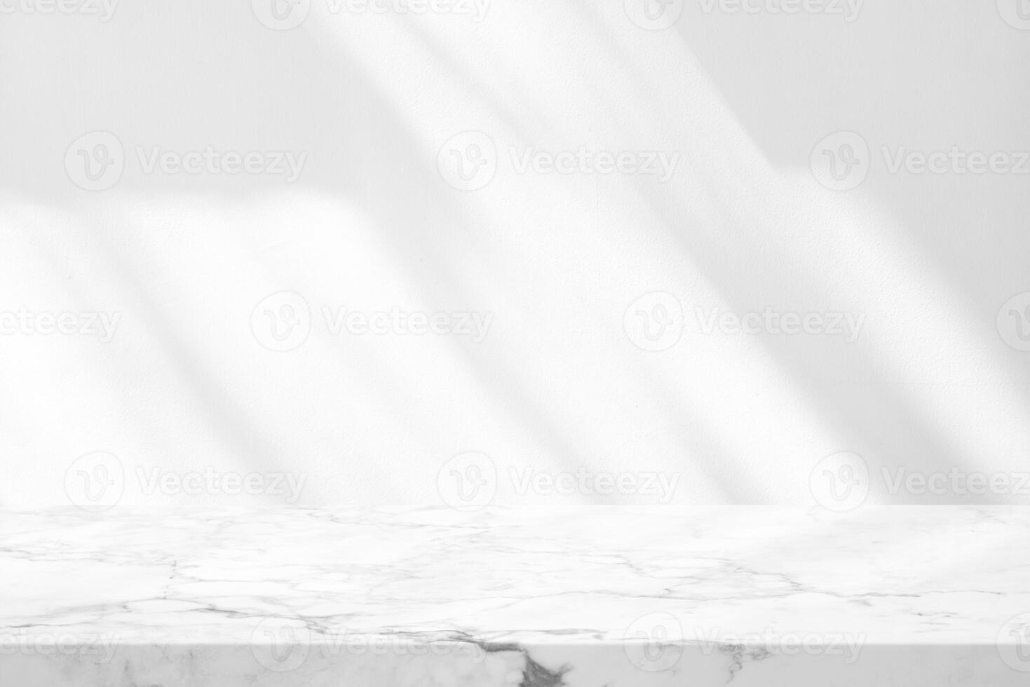 Marble Table with White Stucco Wall Texture Background photo