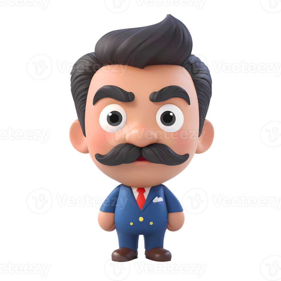 3d rendering man cartoon character with mustache png