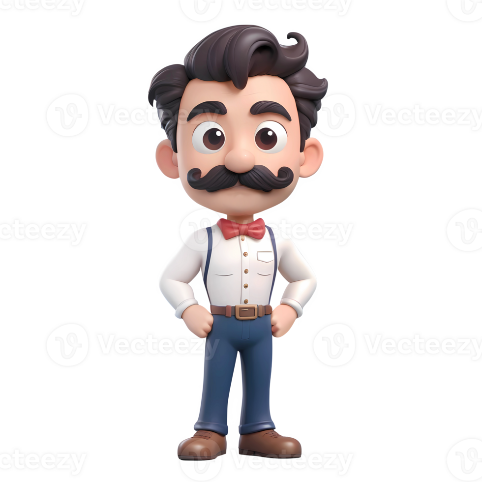 3d rendering man cartoon character with mustache png