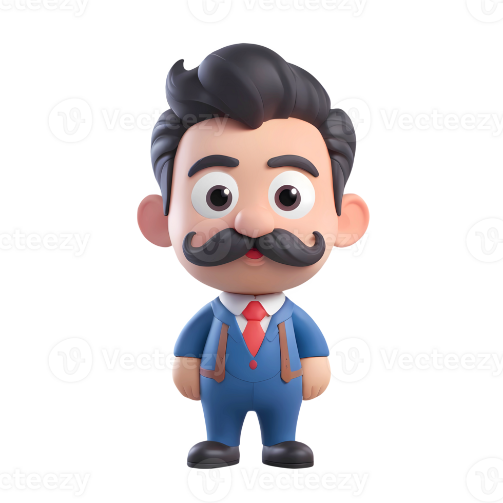 3d rendering man cartoon character with mustache png