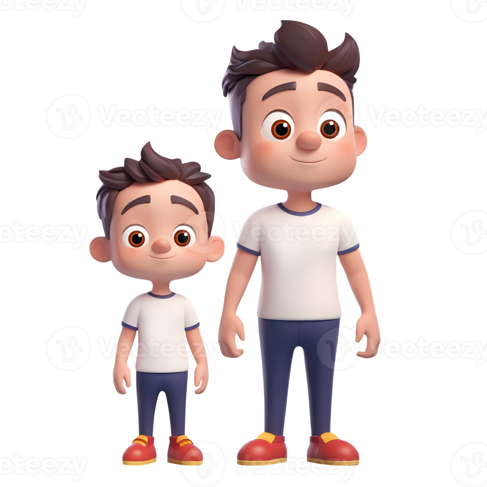 3d rendering father and son cartoon characters png